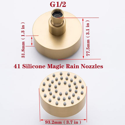 Brushed Gold Shower Head Round Power Shower Head High Pressure Shower Head Gold Fixed Showerhead 3.7” Stainless Steel Rain Shower Head for Luxury Shower Experience Even at Low Water Pressure.