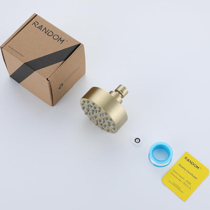 Brushed Gold Shower Head Round Power Shower Head High Pressure Shower Head Gold Fixed Showerhead 3.7” Stainless Steel Rain Shower Head for Luxury Shower Experience Even at Low Water Pressure.
