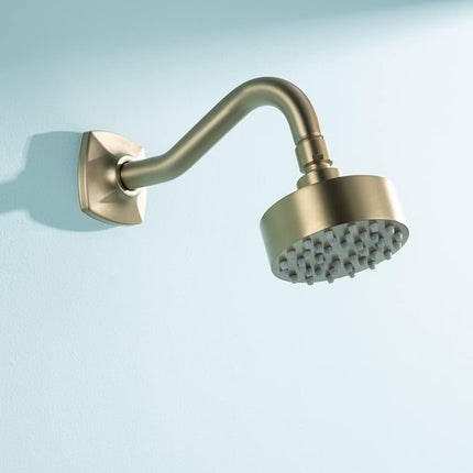 Brushed Gold Shower Head Round Power Shower Head High Pressure Shower Head Gold Fixed Showerhead 3.7” Stainless Steel Rain Shower Head for Luxury Shower Experience Even at Low Water Pressure.