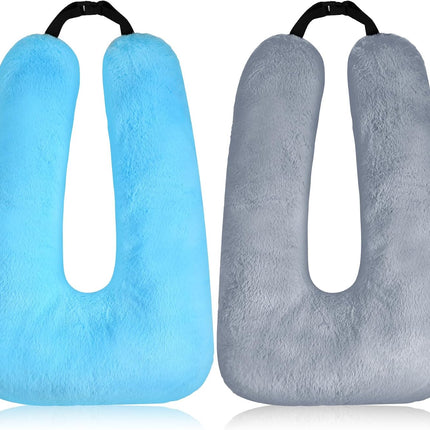 2 Pcs Car Travel Pillow for the Back Seat 28 x 18 in Sleeping Reading Pillows for Long Distance Travel Car Cushion for Kids Adults Head and Body Support U Shaped Pad for Travel(Gray, Blue).