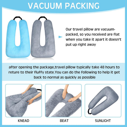 2 Pcs Car Travel Pillow for the Back Seat 28 x 18 in Sleeping Reading Pillows for Long Distance Travel Car Cushion for Kids Adults Head and Body Support U Shaped Pad for Travel(Gray, Blue).