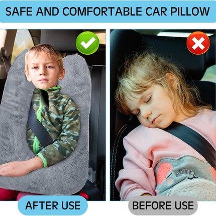2 Pcs Car Travel Pillow for the Back Seat 28 x 18 in Sleeping Reading Pillows for Long Distance Travel Car Cushion for Kids Adults Head and Body Support U Shaped Pad for Travel(Gray, Blue).
