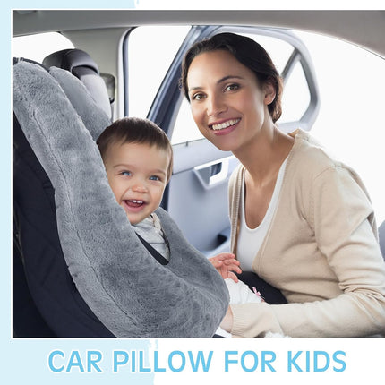 2 Pcs Car Travel Pillow for the Back Seat 28 x 18 in Sleeping Reading Pillows for Long Distance Travel Car Cushion for Kids Adults Head and Body Support U Shaped Pad for Travel(Gray, Blue).