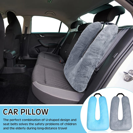 2 Pcs Car Travel Pillow for the Back Seat 28 x 18 in Sleeping Reading Pillows for Long Distance Travel Car Cushion for Kids Adults Head and Body Support U Shaped Pad for Travel(Gray, Blue).