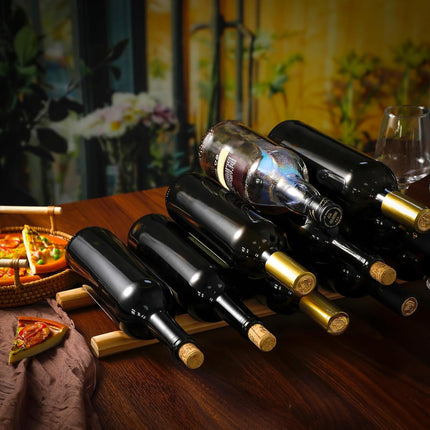 4 Pcs Compact Wooden Wine Rack Wood Wine Bottle Holder Countertop Holder Stand Display Rack Shelf Small Stackable Bottle Storage Organizer for Cabinet Fridge Tabletop Bar(5 Grooves).