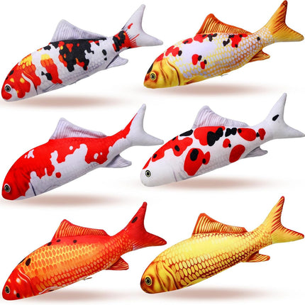 6 Pcs 12 Inch Fish-Shaped Soft Cat Cushions Pillow Realistic Pet Carp Play Pillow for Cats Birthday Gift(Classic Style).