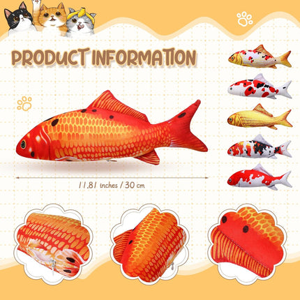 6 Pcs 12 Inch Fish-Shaped Soft Cat Cushions Pillow Realistic Pet Carp Play Pillow for Cats Birthday Gift(Classic Style).