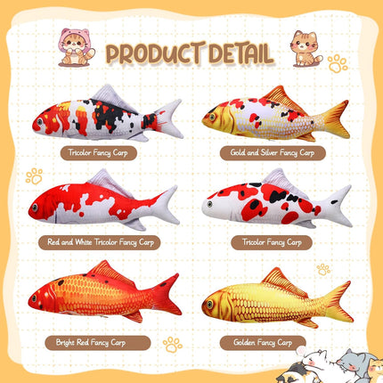 6 Pcs 12 Inch Fish-Shaped Soft Cat Cushions Pillow Realistic Pet Carp Play Pillow for Cats Birthday Gift(Classic Style).