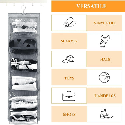 3 Pcs Dual Sided Hanging Shoe Organizer 12 Clear Pockets Mesh Hanging Shoe Rack Holder with Rotating Hanger for Closet Storage Men Women Handbags Kids Clothing, Grey, White and Black.