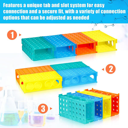 8 Pcs Test Tube Rack 4 Way 0.5ml/ 1.5ml/ 10ml/ 15ml/ 50ml Interlocking Multi PCR Tube Rack Stand Plastic Polypropylene for Centrifuge Lab Scientific Experiments Supplies.