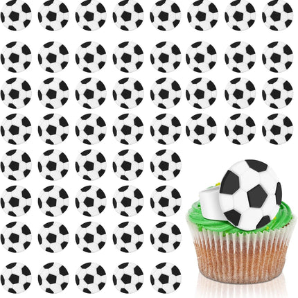 48 Pcs Soccer Ball Cupcake Rings Toppers - Sports Theme Party Decorations for Kids Birthday, Game Day Favors & Gifts.