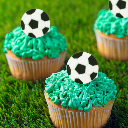 48 Pcs Soccer Ball Cupcake Rings Toppers - Sports Theme Party Decorations for Kids Birthday, Game Day Favors & Gifts.