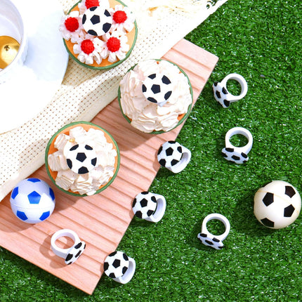 48 Pcs Soccer Ball Cupcake Rings Toppers - Sports Theme Party Decorations for Kids Birthday, Game Day Favors & Gifts.