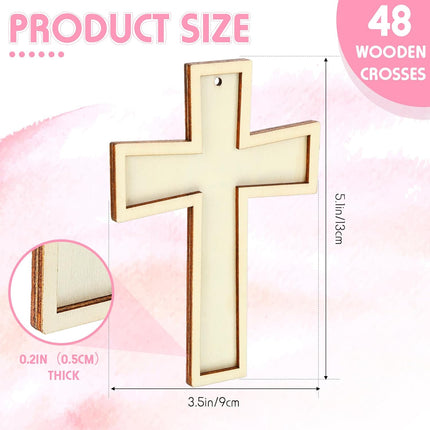 48 Pack Cross Wooden Hanging Ornaments Unfinished Wood Blank Cross Craft with Gold String for Easter Tree Wedding Birthday Halloween Christmas Party Decoration.