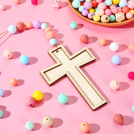 48 Pack Cross Wooden Hanging Ornaments Unfinished Wood Blank Cross Craft with Gold String for Easter Tree Wedding Birthday Halloween Christmas Party Decoration.