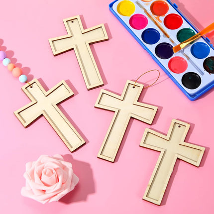 48 Pack Cross Wooden Hanging Ornaments Unfinished Wood Blank Cross Craft with Gold String for Easter Tree Wedding Birthday Halloween Christmas Party Decoration.
