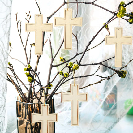 48 Pack Cross Wooden Hanging Ornaments Unfinished Wood Blank Cross Craft with Gold String for Easter Tree Wedding Birthday Halloween Christmas Party Decoration.