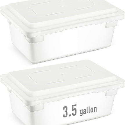 2 Pack Food Storage Box Tote, Freezer and Dishwasher Safe Commercial Food Storage Containers Bins with Lids for Fruits Vegetables Grains Home Organization, White (3.5 Gallon).