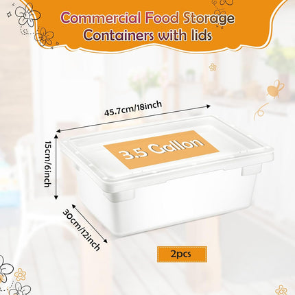 2 Pack Food Storage Box Tote, Freezer and Dishwasher Safe Commercial Food Storage Containers Bins with Lids for Fruits Vegetables Grains Home Organization, White (3.5 Gallon).