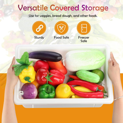 2 Pack Food Storage Box Tote, Freezer and Dishwasher Safe Commercial Food Storage Containers Bins with Lids for Fruits Vegetables Grains Home Organization, White (3.5 Gallon).