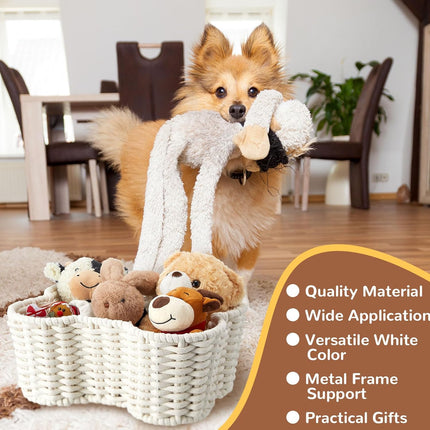 2 Pcs Dog Toy Basket Dog Toy Bin Bone Shaped Handmade Pet Organizer for Pet White Cotton Rope Basket (16.5 x 12.4 x 6.89 and 13.39 x 9.25 x 5.4).