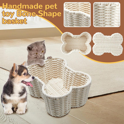 2 Pcs Dog Toy Basket Dog Toy Bin Bone Shaped Handmade Pet Organizer for Pet White Cotton Rope Basket (16.5 x 12.4 x 6.89 and 13.39 x 9.25 x 5.4).