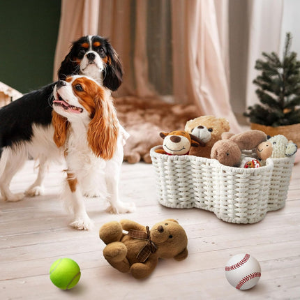 2 Pcs Dog Toy Basket Dog Toy Bin Bone Shaped Handmade Pet Organizer for Pet White Cotton Rope Basket (16.5 x 12.4 x 6.89 and 13.39 x 9.25 x 5.4).