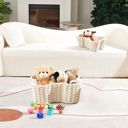 2 Pcs Dog Toy Basket Dog Toy Bin Bone Shaped Handmade Pet Organizer for Pet White Cotton Rope Basket (16.5 x 12.4 x 6.89 and 13.39 x 9.25 x 5.4).