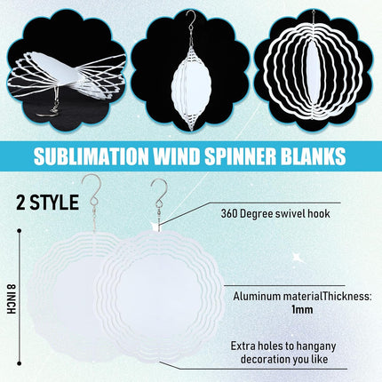 16 Pack 8 Inch Sublimation Wind Spinner Blanks 3D Aluminum Wind Spinners Hanging Wind Spinners DIY Crafts Ornaments Bulk for Indoor Outdoor Garden Yard Window Front Door Decoration, 2 Styles.