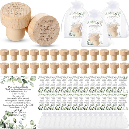 50 Sets Wedding Favors for Guests Bulk Engraved Wood Wine Bottle Corks Wine Stopper with Wedding Thank You Cards and Organza Bags Appreciation Gifts for Guest Thank You Gifts(Novelty).