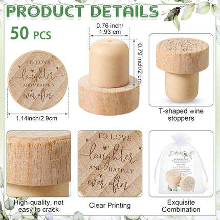 50 Sets Wedding Favors for Guests Bulk Engraved Wood Wine Bottle Corks Wine Stopper with Wedding Thank You Cards and Organza Bags Appreciation Gifts for Guest Thank You Gifts(Novelty).