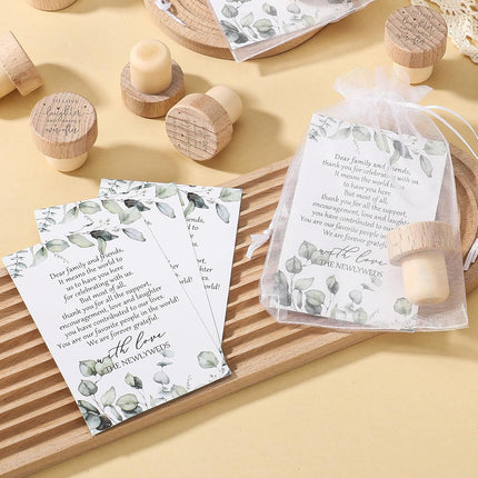 50 Sets Wedding Favors for Guests Bulk Engraved Wood Wine Bottle Corks Wine Stopper with Wedding Thank You Cards and Organza Bags Appreciation Gifts for Guest Thank You Gifts(Novelty).