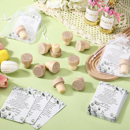 50 Sets Wedding Favors for Guests Bulk Engraved Wood Wine Bottle Corks Wine Stopper with Wedding Thank You Cards and Organza Bags Appreciation Gifts for Guest Thank You Gifts(Novelty).