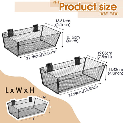 4 Pcs Black Slatwall Baskets Set 2 Sizes Large Metal Ventilated Hanging Wire Baskets Wall Mount Slatwall Accessories Mesh Bins for Shops Rooms Storage Display Organizing.