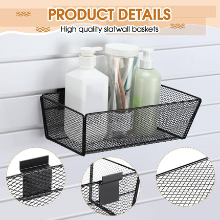 4 Pcs Black Slatwall Baskets Set 2 Sizes Large Metal Ventilated Hanging Wire Baskets Wall Mount Slatwall Accessories Mesh Bins for Shops Rooms Storage Display Organizing.