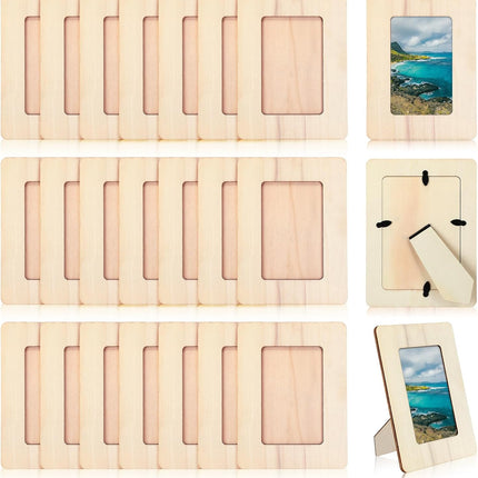 24 Pcs Unfinished Wooden Craft Frames for 3" x 5" Photos DIY Photo Frames Paintable Picture Frames Wood Frames for DIY Painting Project Thanksgiving School Classroom Crafts.