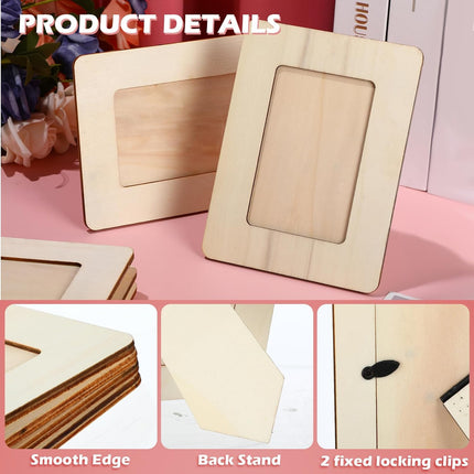 24 Pcs Unfinished Wooden Craft Frames for 3" x 5" Photos DIY Photo Frames Paintable Picture Frames Wood Frames for DIY Painting Project Thanksgiving School Classroom Crafts.