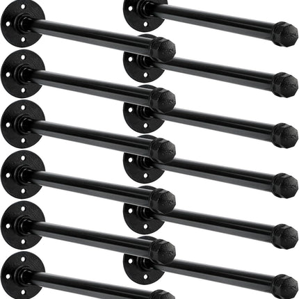 12 Set 12 Inch Industrial Pipe Clothing Rack with Screws Set Wall Mounted Industrial Pipe Clothes Bar Closet Poles for Hanging Clothes Black Clothes Hanging Rod for Retail Boutique Display.