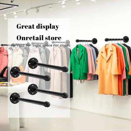 12 Set 12 Inch Industrial Pipe Clothing Rack with Screws Set Wall Mounted Industrial Pipe Clothes Bar Closet Poles for Hanging Clothes Black Clothes Hanging Rod for Retail Boutique Display.