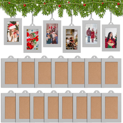50 Pcs Metal Christmas Photo Frame Ornaments Bulk 2 x 3 Inch Heavy Duty Reusable Small Frame Decorations for Xmas Tree Home Indoor Outdoor Decor Gifts (Vertical,Silver).