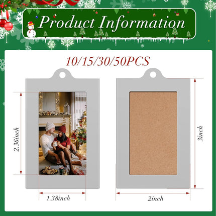 50 Pcs Metal Christmas Photo Frame Ornaments Bulk 2 x 3 Inch Heavy Duty Reusable Small Frame Decorations for Xmas Tree Home Indoor Outdoor Decor Gifts (Vertical,Silver).