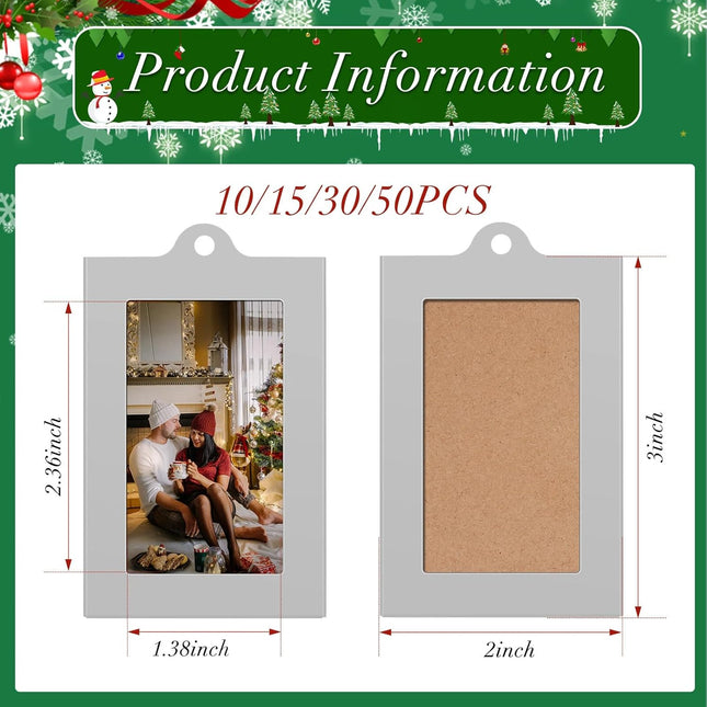 50 Pcs Metal Christmas Photo Frame Ornaments Bulk 2 x 3 Inch Heavy Duty Reusable Small Frame Decorations for Xmas Tree Home Indoor Outdoor Decor Gifts (Vertical,Silver).