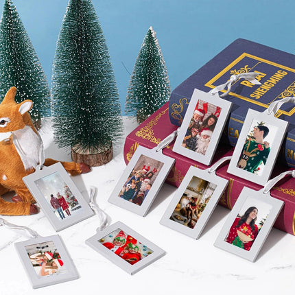 50 Pcs Metal Christmas Photo Frame Ornaments Bulk 2 x 3 Inch Heavy Duty Reusable Small Frame Decorations for Xmas Tree Home Indoor Outdoor Decor Gifts (Vertical,Silver).