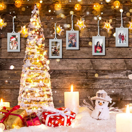 50 Pcs Metal Christmas Photo Frame Ornaments Bulk 2 x 3 Inch Heavy Duty Reusable Small Frame Decorations for Xmas Tree Home Indoor Outdoor Decor Gifts (Vertical,Silver).
