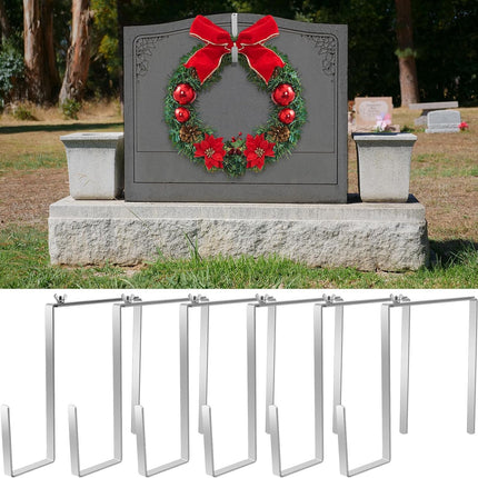 6 Pcs Christmas Headstone Wreath Hanger Adjustable Cemetery Wreath Holder Fit 7''-11'' Tombstones Garland Holder Stainless Steel Gravestone Garland Stand for Memorial Day Grave Marker Decor.