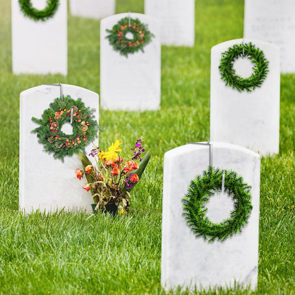 6 Pcs Christmas Headstone Wreath Hanger Adjustable Cemetery Wreath Holder Fit 7''-11'' Tombstones Garland Holder Stainless Steel Gravestone Garland Stand for Memorial Day Grave Marker Decor.