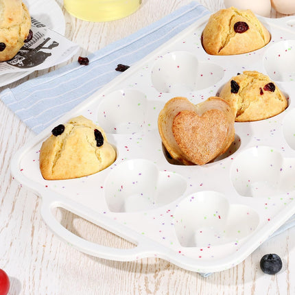 Heart Shaped Silicone Muffin Pan, Metal Reinforced Frame 12 Cups Silicone Molds for Valentine's Day Baking Muffins, Cupcakes, Tartlets, Egg Bites, Chocolate Muffin, Soaps 2 Pack.
