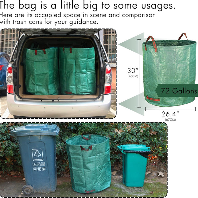 3-Pack 72 Gallon Yard Waste Bags, Reusable Heavy Duty Collapsible Garden Leaf Bags with Plastic Ring, Stand-Up Yard Waste Bin for Leaves, Lawn Debris & Grass Clippings.
