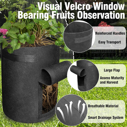 6 Pack BPA-Free 10 Gallon Vegetable Grow Bags with Access Flap and Handles, Suitable for Planting Potato, Taro, Beets, Carrots, Onions, Peanut.