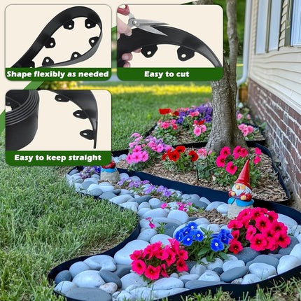 Landscape Edging Kit, 40-Foot Long, 3-Inch Tall, No Dig Garden Edging Border for Flower Beds, Tree Rings, Pathways, Includes 40 Spikes.